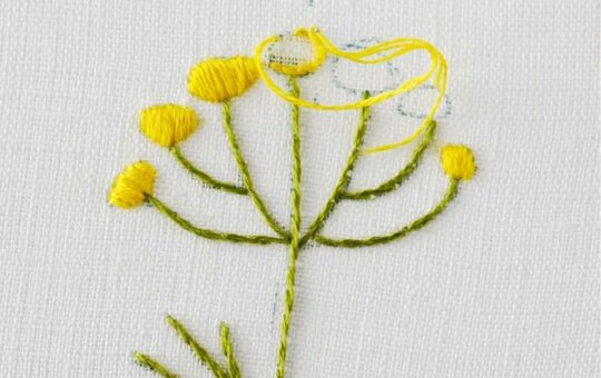 Yellow flower embroidery in progress